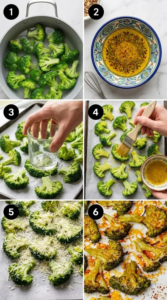 Crispy Smashed Broccoli Step by step process